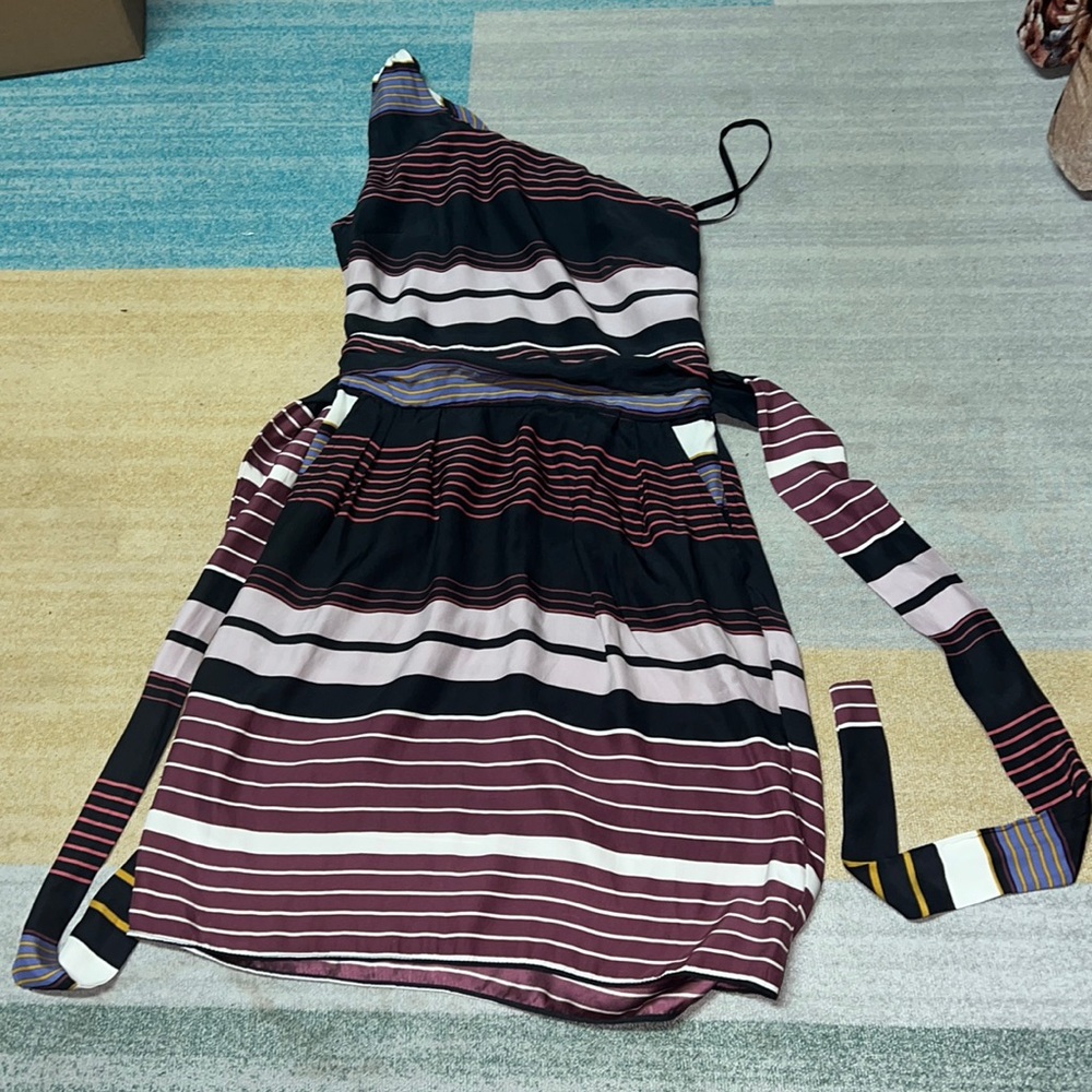 Multicolour striped one shoulder silk sundress
